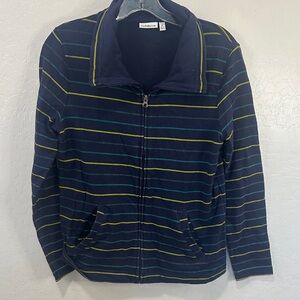 Croft & Barrow Navy womenโs size small multi color stripe full zip jacket cotton